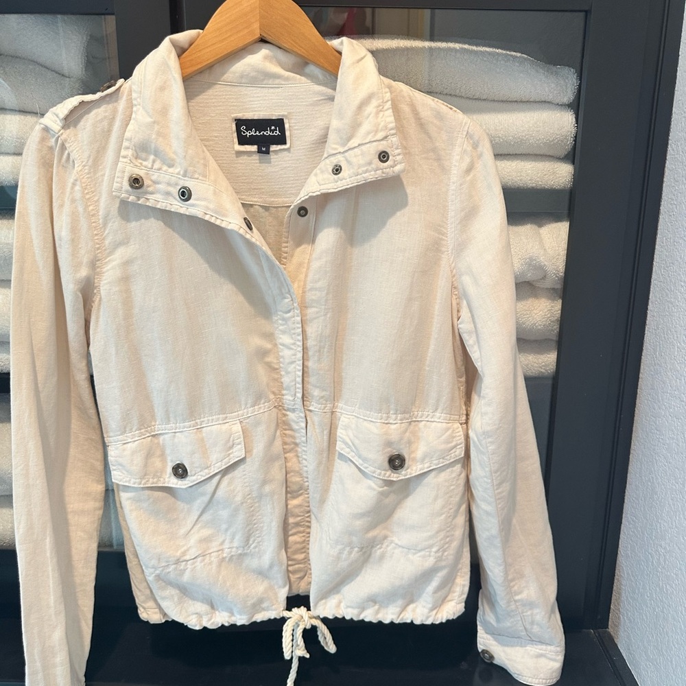 Splendid Cream Utility Jacket with Stand-Up Collar